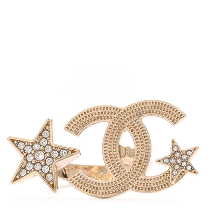 Chanel Metal Crystal Textured CC Star Ring 53 6.5 Gold 1 of 4
