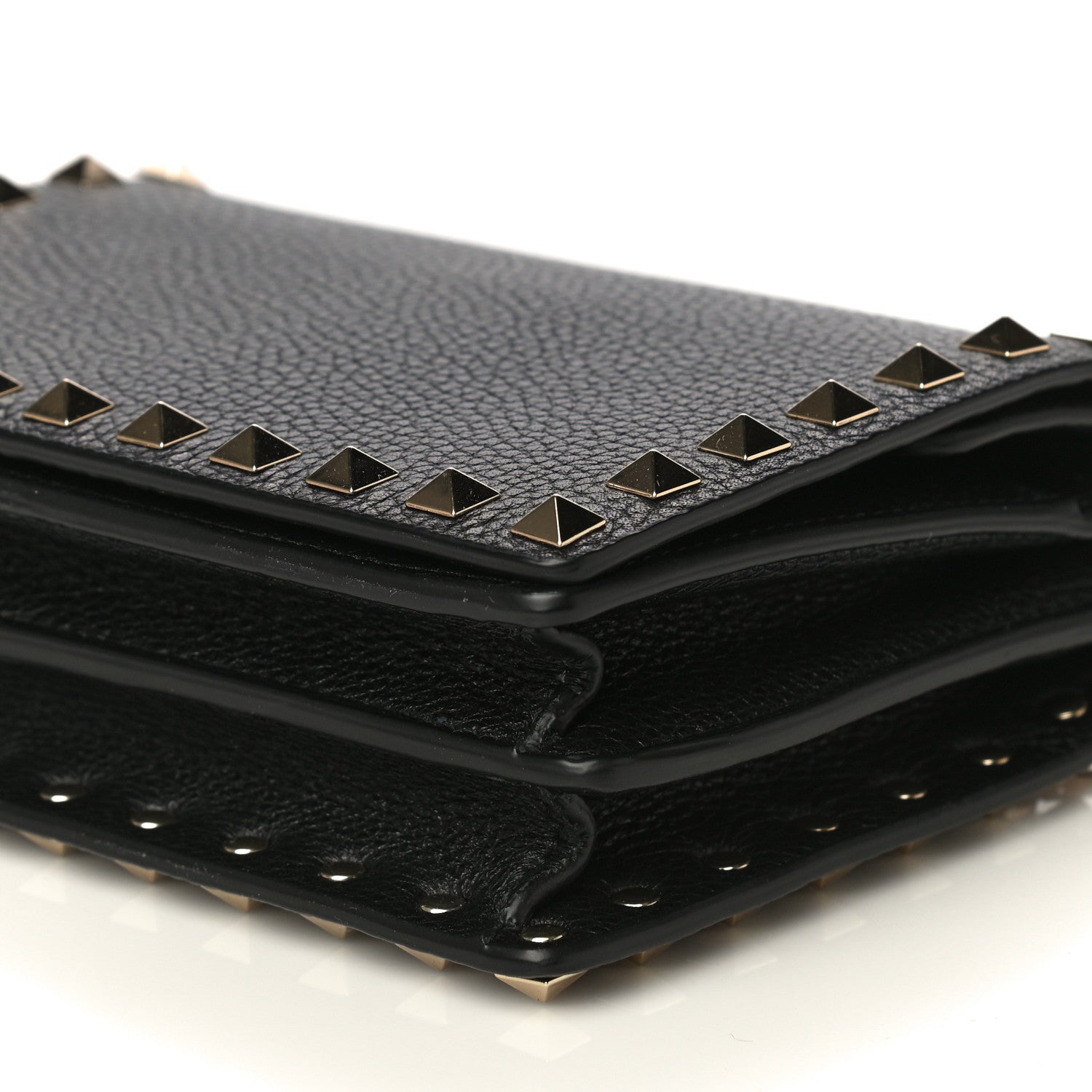 Valentino Garavani Pebbled Calfskin Rockstud Wallet on Chain Black 9 of 9