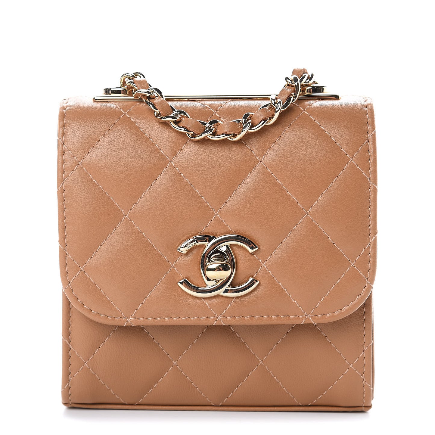 Lambskin Quilted Mini Trendy CC Chain Wallet Light Brown