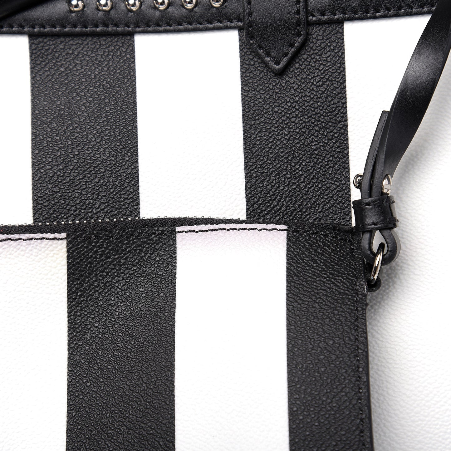 Coated Canvas Striped Large Antigona Tote Black White