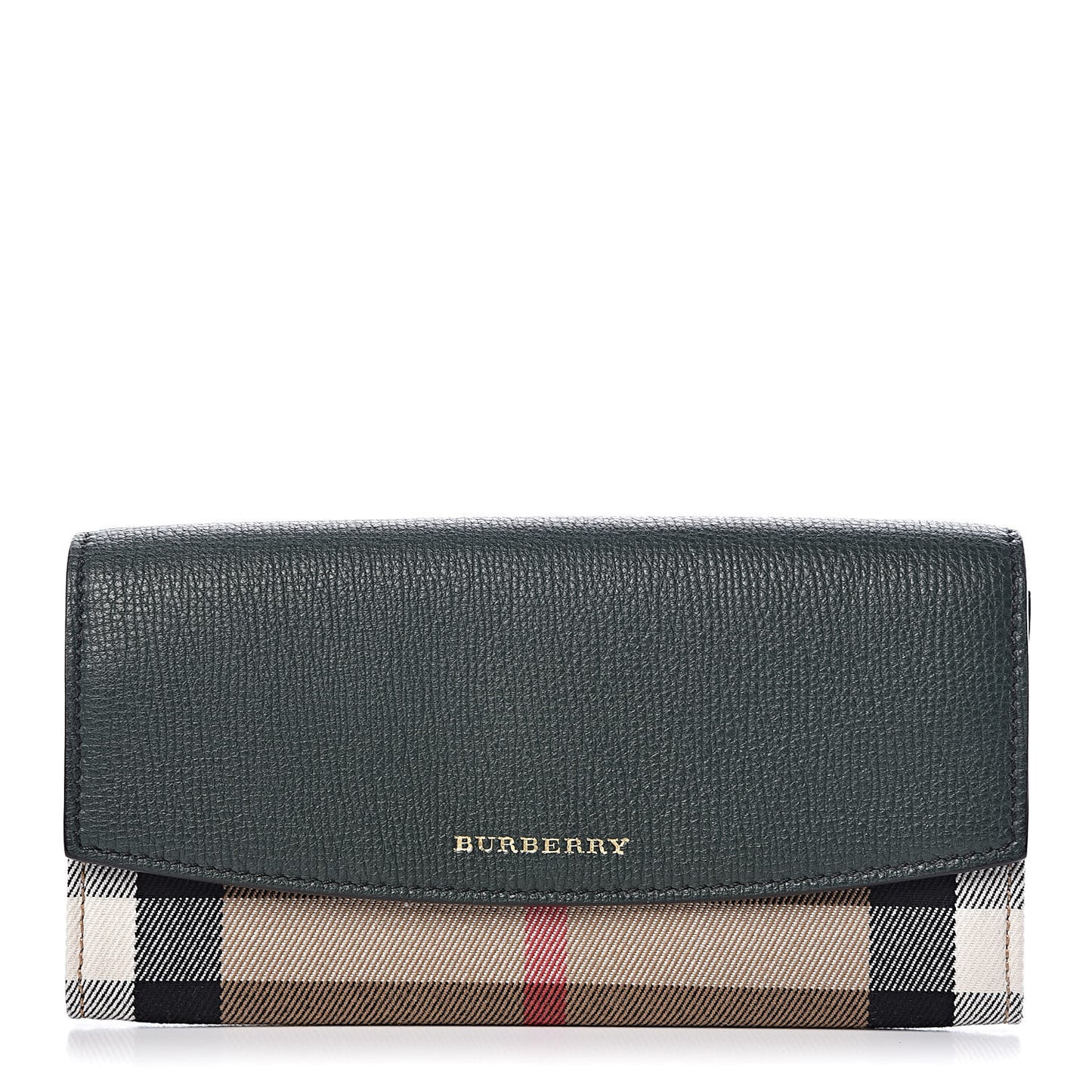 Grainy Calfskin House Check Porter Continental Wallet Dark Bottle Green