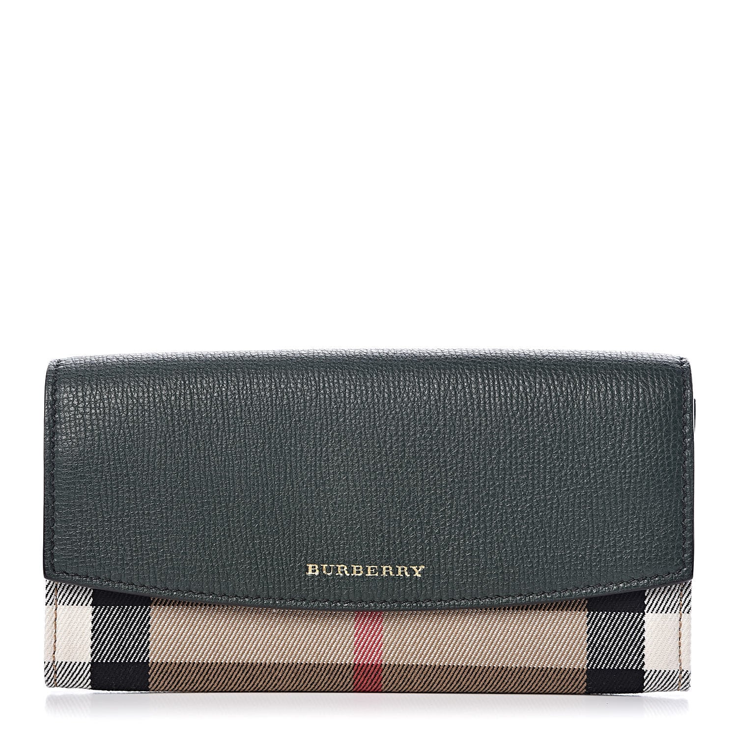 Burberry Grainy Calfskin House Check Porter Continental Wallet Dark Bottle Green 1 of 8