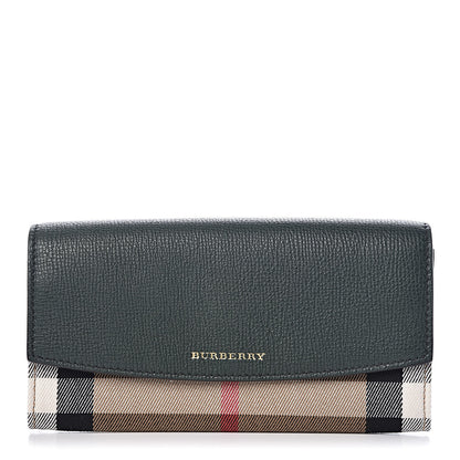 Burberry Grainy Calfskin House Check Porter Continental Wallet Dark Bottle Green 1 of 8