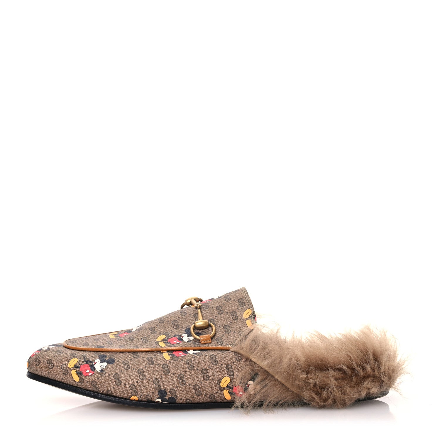 Gucci X DISNEY Mini Vintage GG Supreme Monogram Mickey Mouse Fur Womens Princetown Slippers 41 Beige Vintage Sun Oil 1 of 10