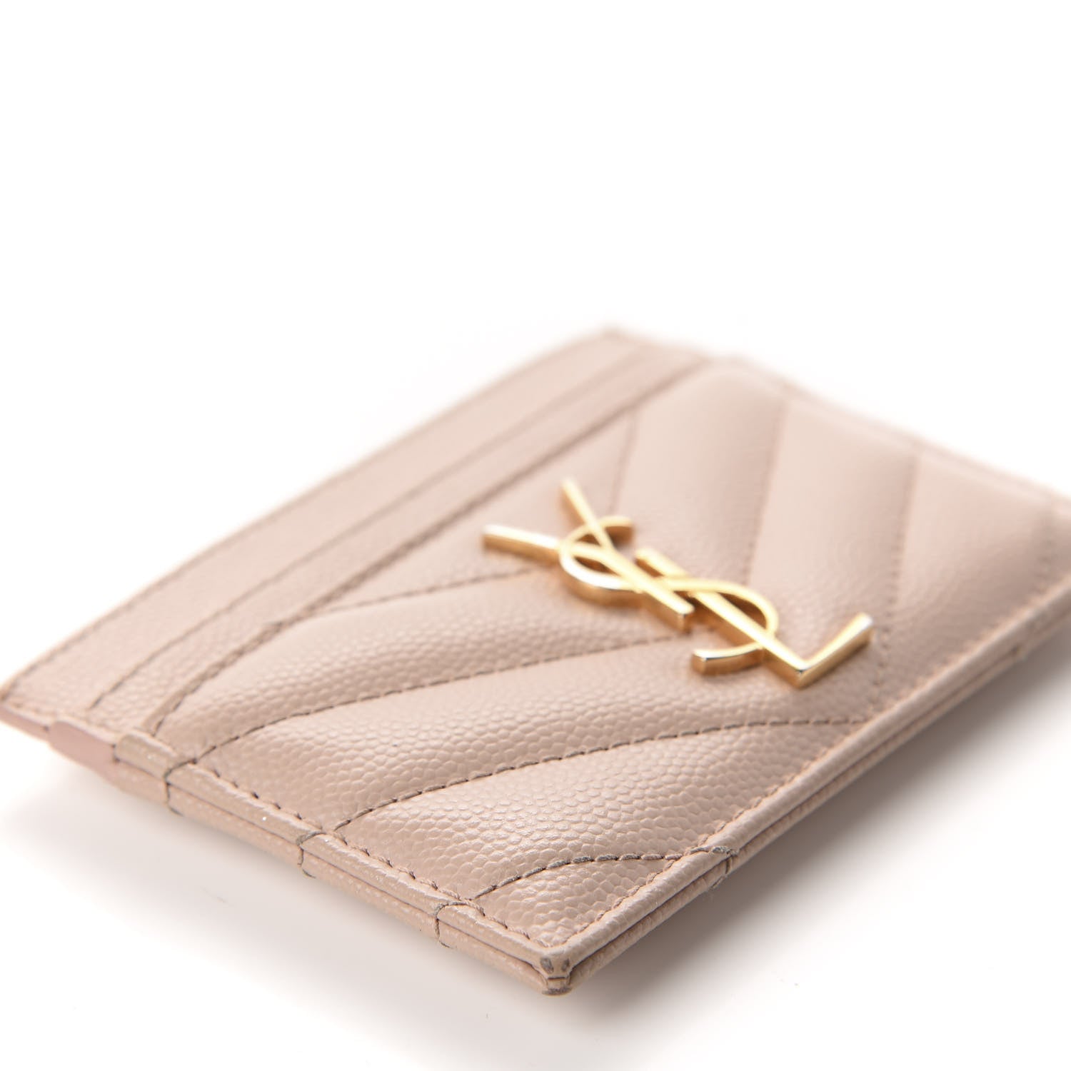 Saint Laurent Grain De Poudre Matelasse Chevron Monogram Credit Card Case Pale Pink 6 of 11
