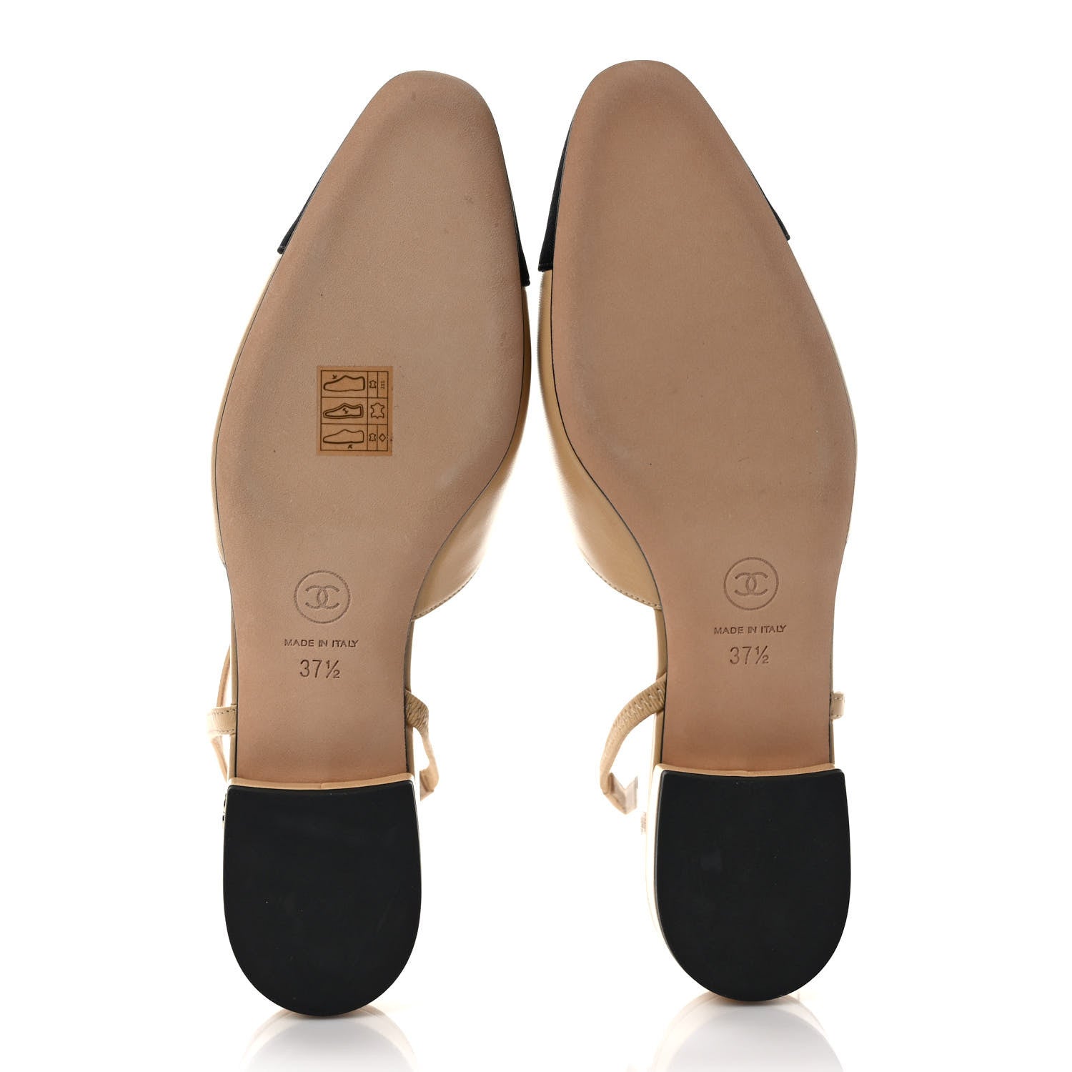 Chanel Goatskin Grosgrain Cap Toe CC Slingback Pumps 37.5 Beige Black 5 of 8