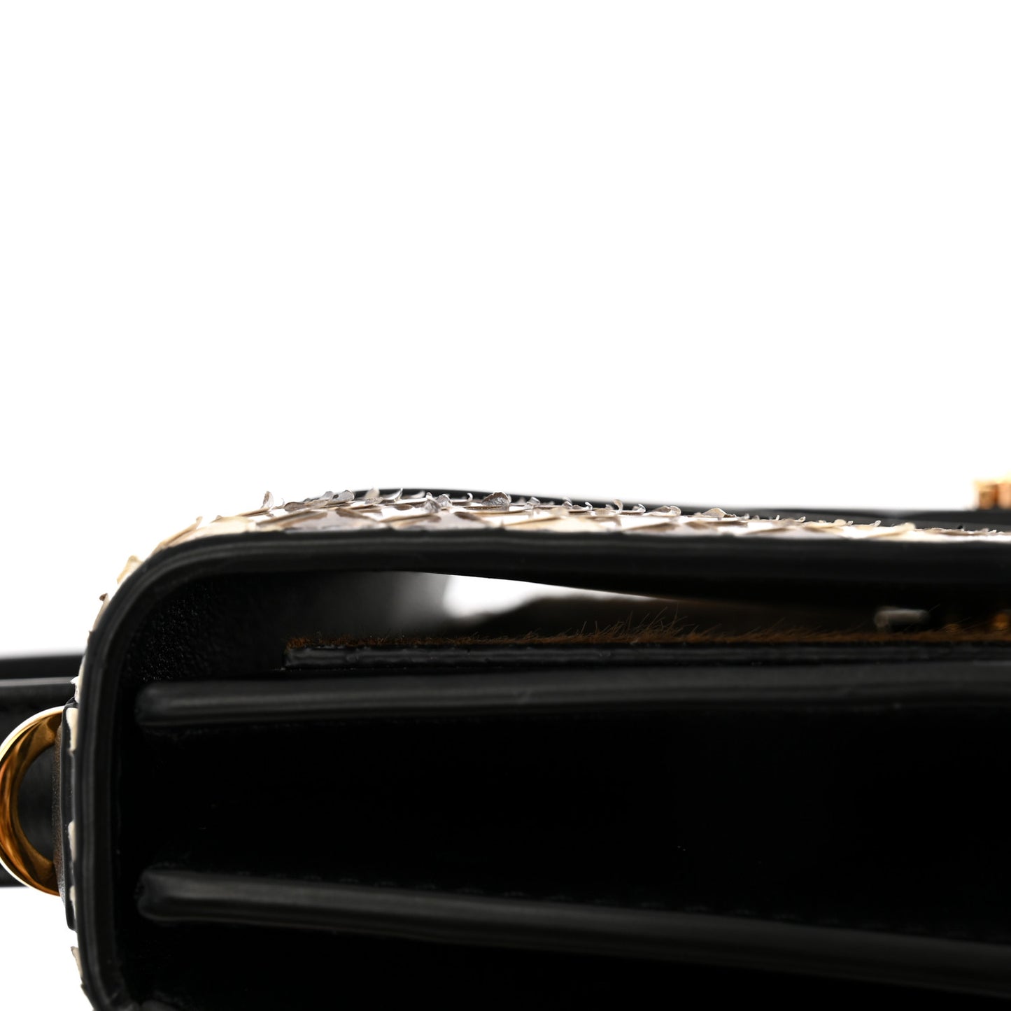 Vitello Snakeskin Calf Hair Virtus V Small Top Handle Shoulder Bag Black Brown Multicolor
