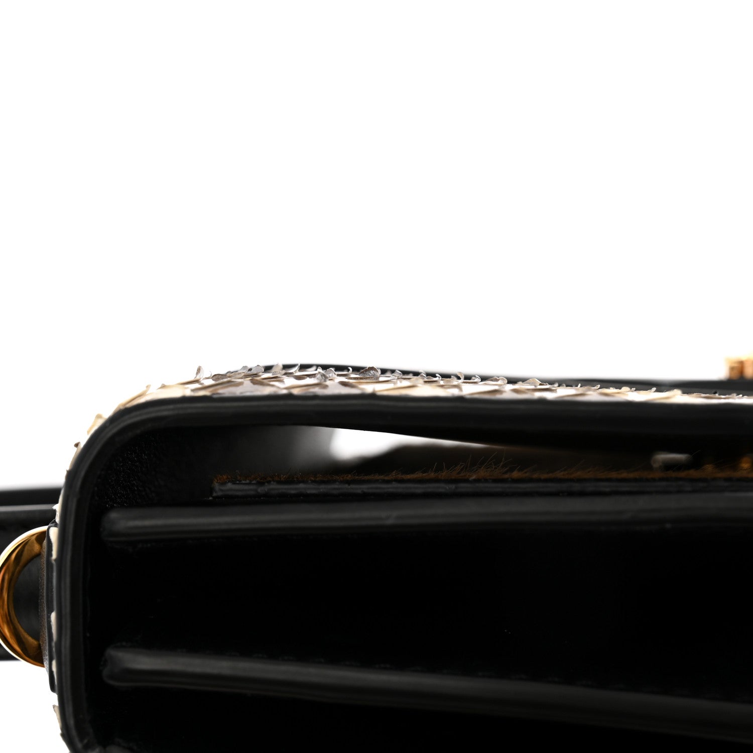 Versace Vitello Snakeskin Calf Hair Virtus V Small Top Handle Shoulder Bag Black Brown Multicolor 12 of 15