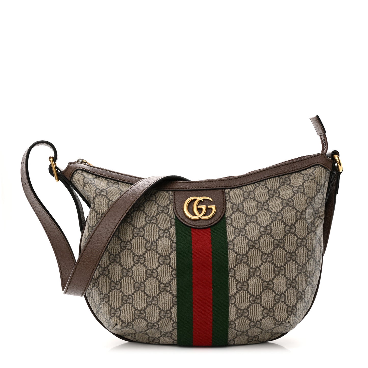 GG Supreme Monogram Web Small Ophidia Half Moon Hobo Brown