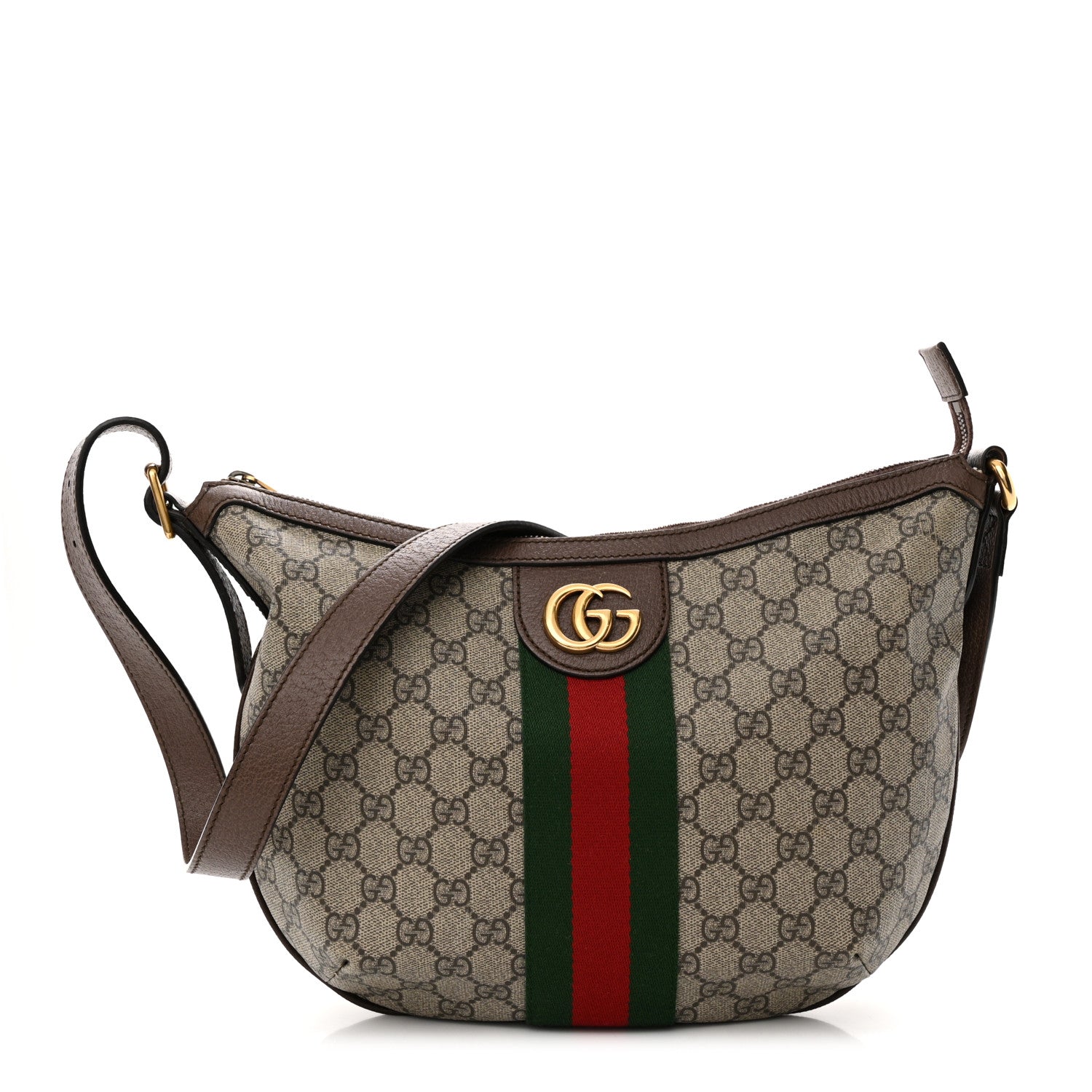 Gucci GG Supreme Monogram Web Small Ophidia Half Moon Hobo Brown 1 of 14