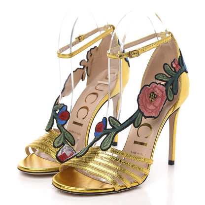Gucci Metallic Nappa Ophelia High Heel Sandals 36.5 Gold 3 of 8
