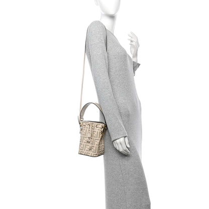 Fendi Vitello Liberty F is Fendi Bi-Color FF 1974 Embossed Mini Mon Tresor Bucket Bag Camelia Mandorlo 2 of 10
