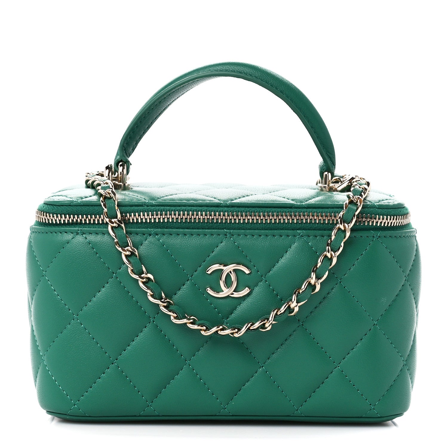 Chanel Lambskin Quilted Small Top Handle Vanity Case With Chain Green 1 of 11