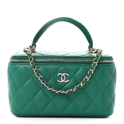 Chanel Lambskin Quilted Small Top Handle Vanity Case With Chain Green 1 of 11