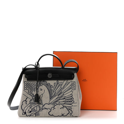 Hermes Vache Hunter Toile H Pegase Pop Herbag Zip Retourne 31 PM Bleu Indigo Ecru Black 12 of 12
