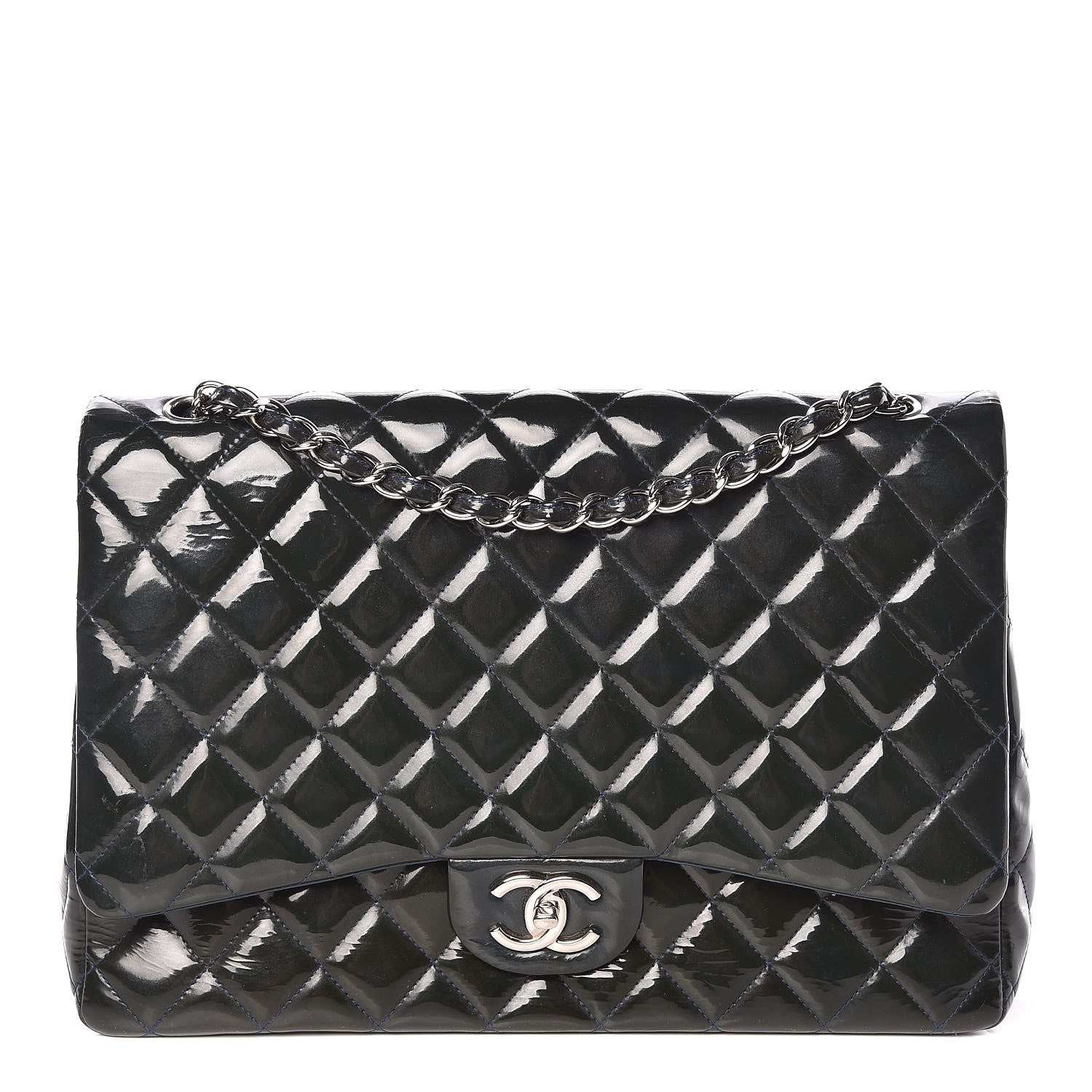 Chanel Patent Quilted Maxi Double Flap Navy Blue 1 of 23