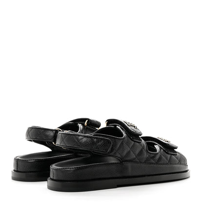 Chanel Grained Calfskin Velcro Dad Sandals 36.5 Black 4 of 9