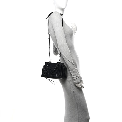 Balenciaga Semi Shiny Calfskin Crocodile Embossed Neo Classic Black Hardware Mini City Black 2 of 12