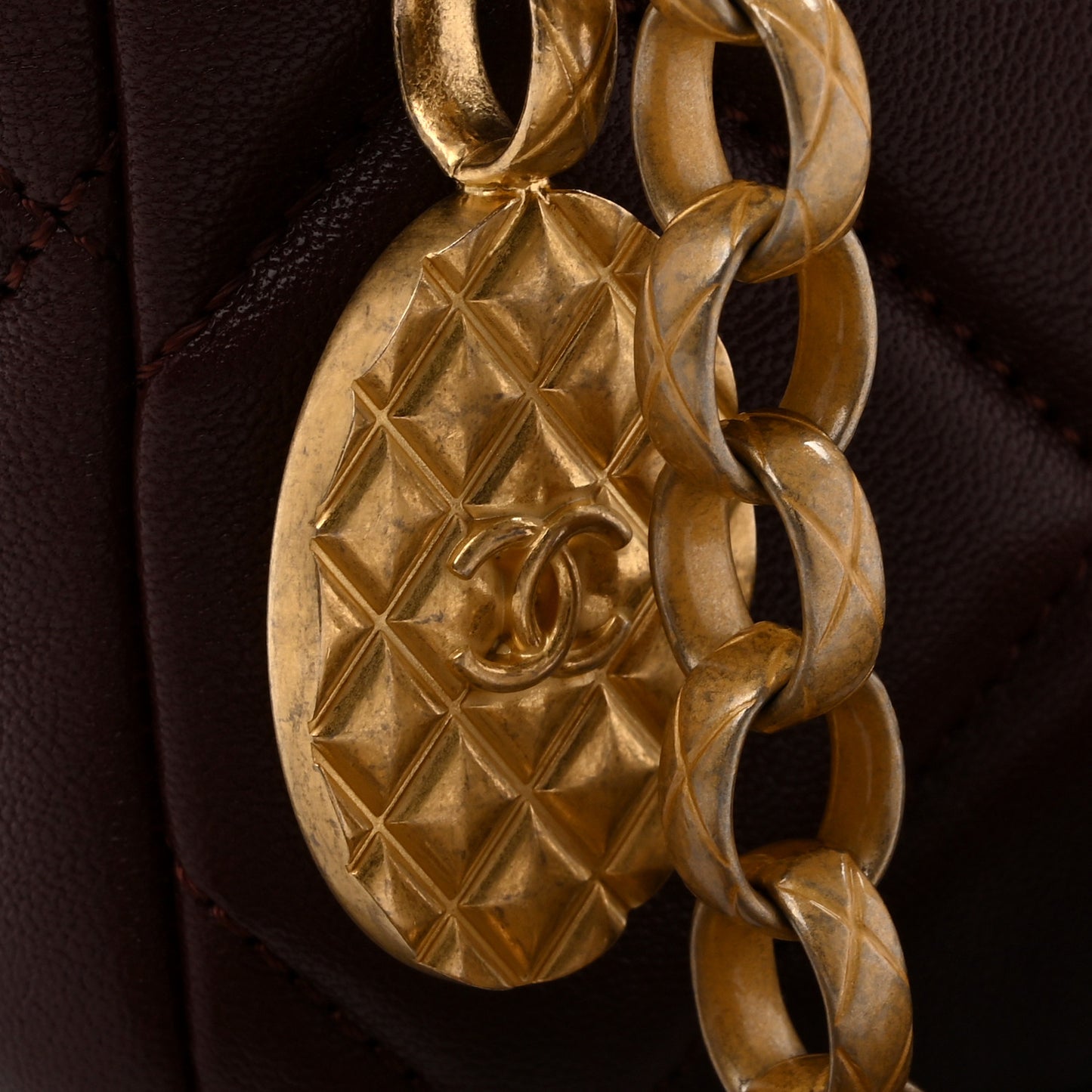 Lambskin Quilted Mini Logo Square Flap Burgundy