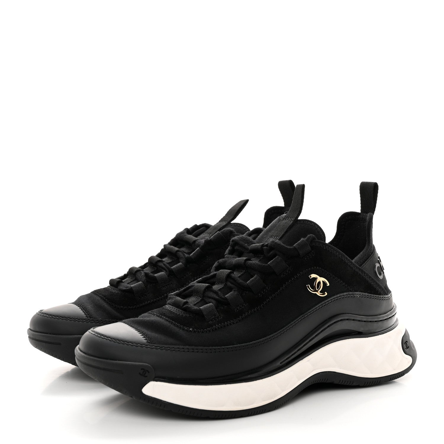 Chanel Velvet Calfskin Mixed Fibers CC Sneakers 37.5 Black 3 of 13