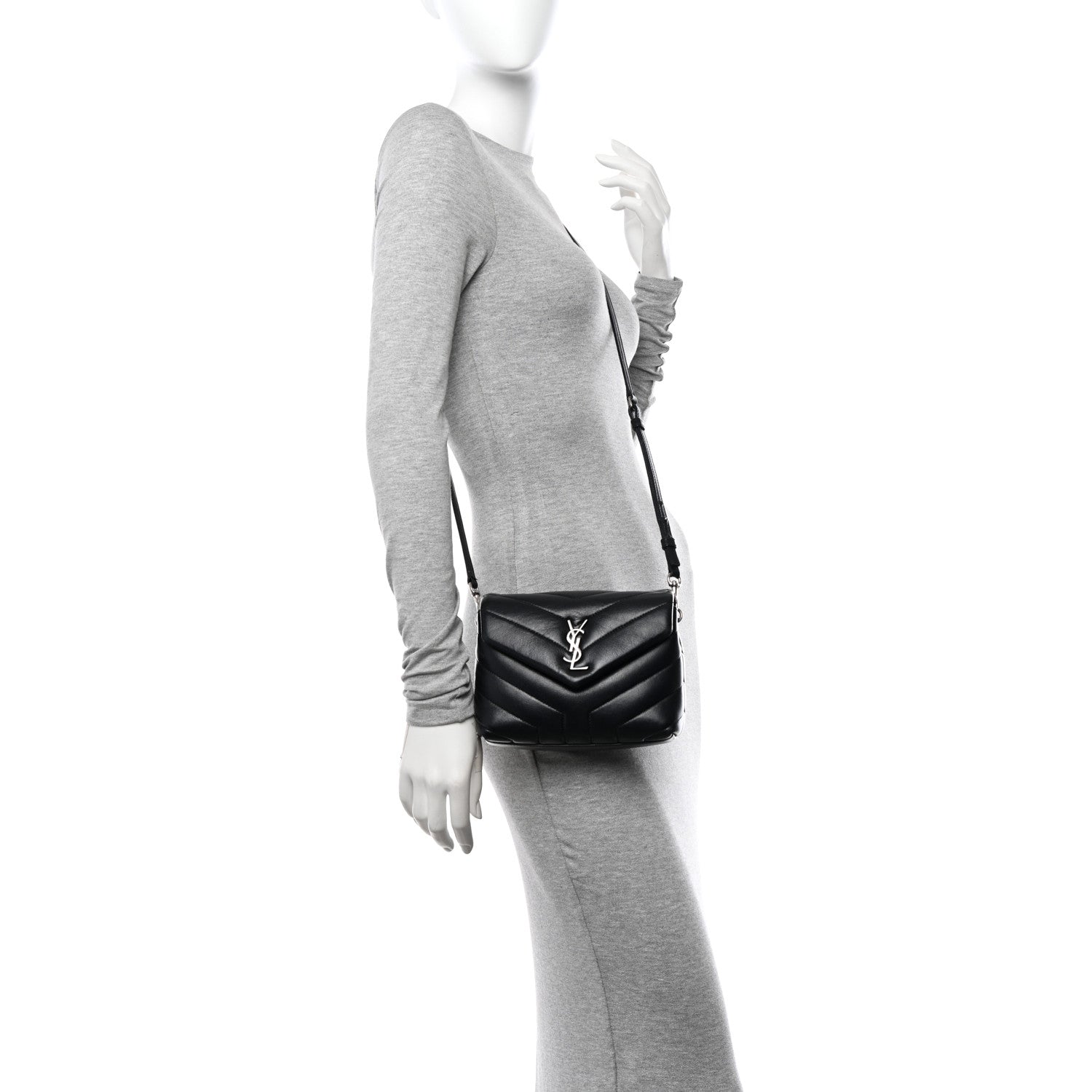 Saint Laurent Calfskin Y Quilted Monogram Toy Loulou Crossbody Bag Black 2 of 15