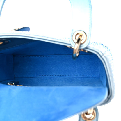 Christian Dior Metallic Calfskin Satin Bead Embroidery Cannage Mini Lady Dior Blue 5 of 9