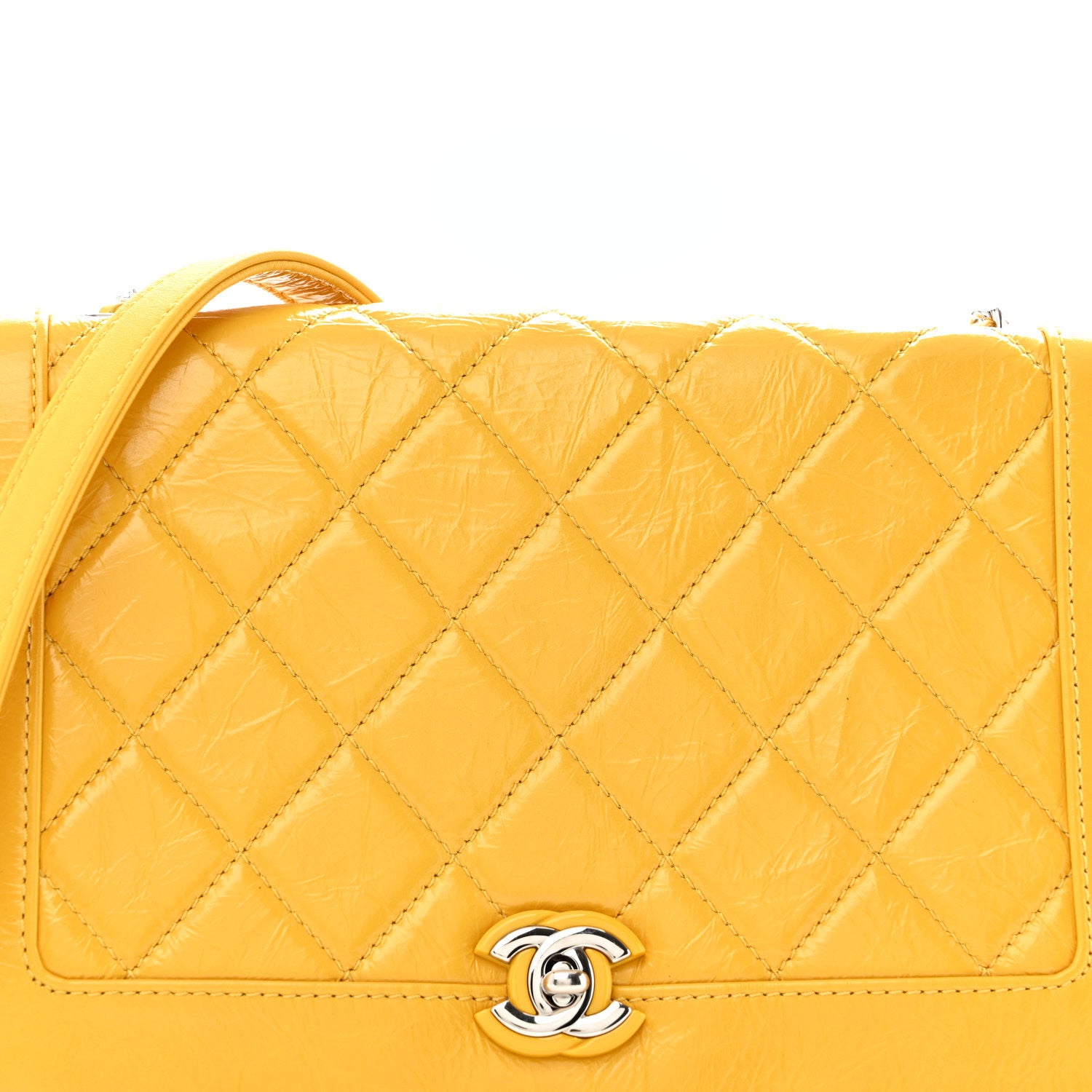 Chanel Shiny Aged Calfskin Quilted Flap Yellow 8 of 10