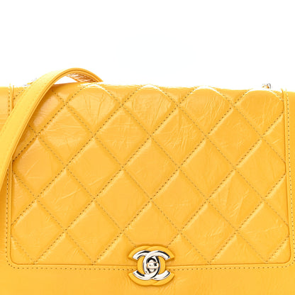 Chanel Shiny Aged Calfskin Quilted Flap Yellow 8 of 10