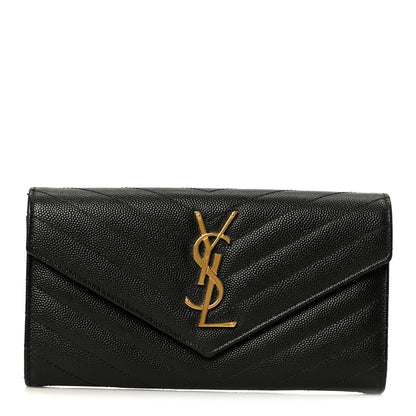 Saint Laurent Grain De Poudre Matelasse Chevron Monogram Flap Wallet Black 1 of 8