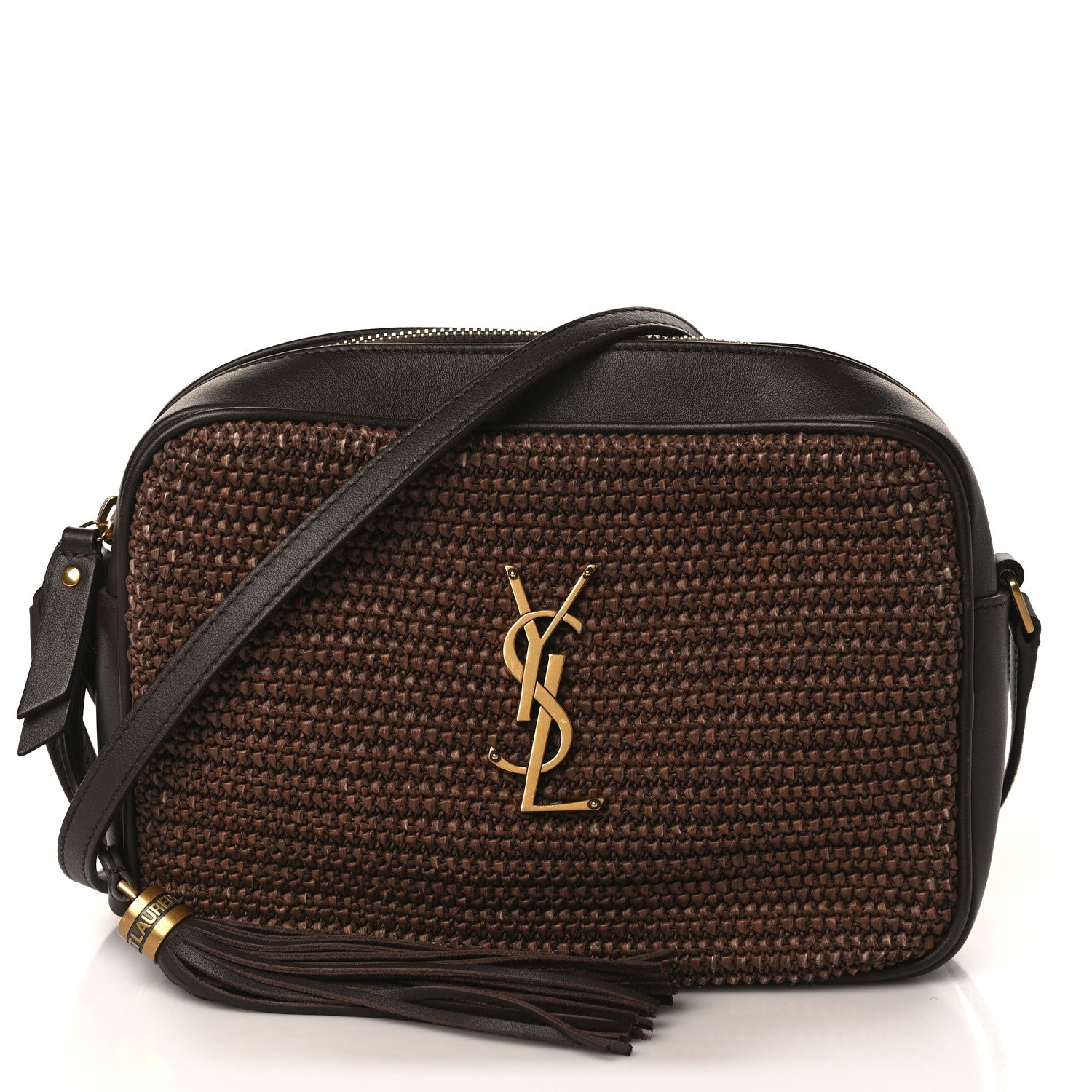 Saint Laurent Raffia Canvas Monogram Lou Camera Bag Dark Chocolate 1 of 8