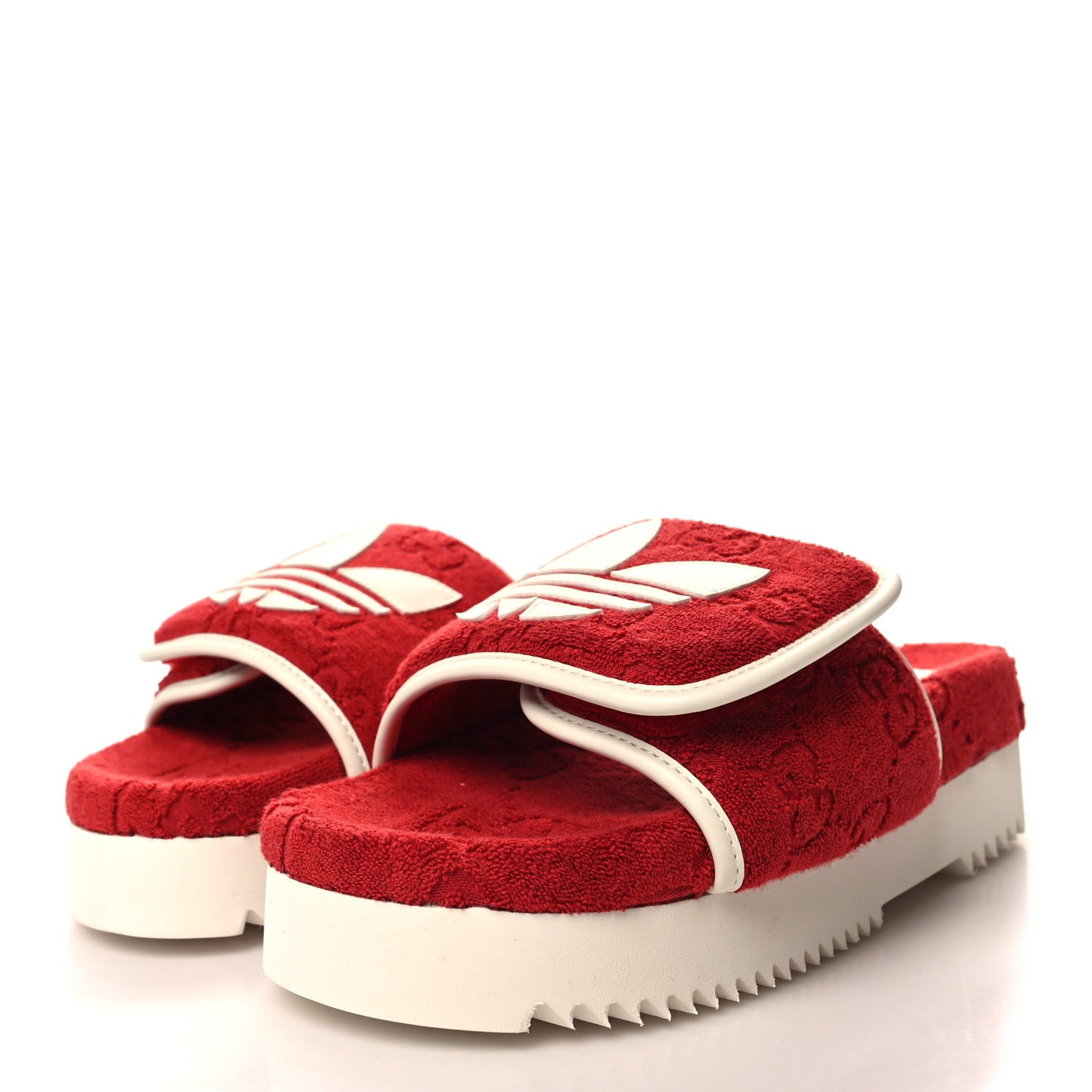 X ADIDAS Terry Cloth GG Monogram Womens Platform Sandals 37 Maple Red Off White