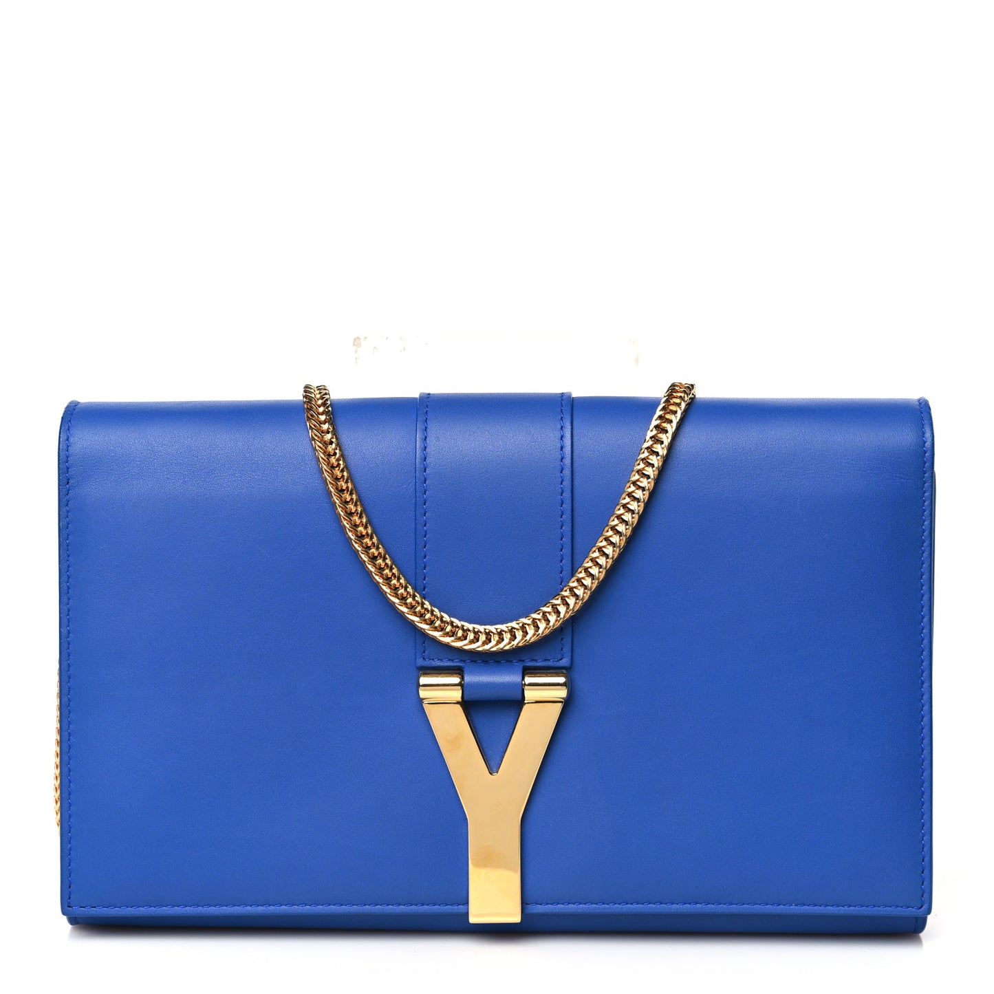 Calfskin Classic Y Ligne Chain Wallet Bleu Majorelle
