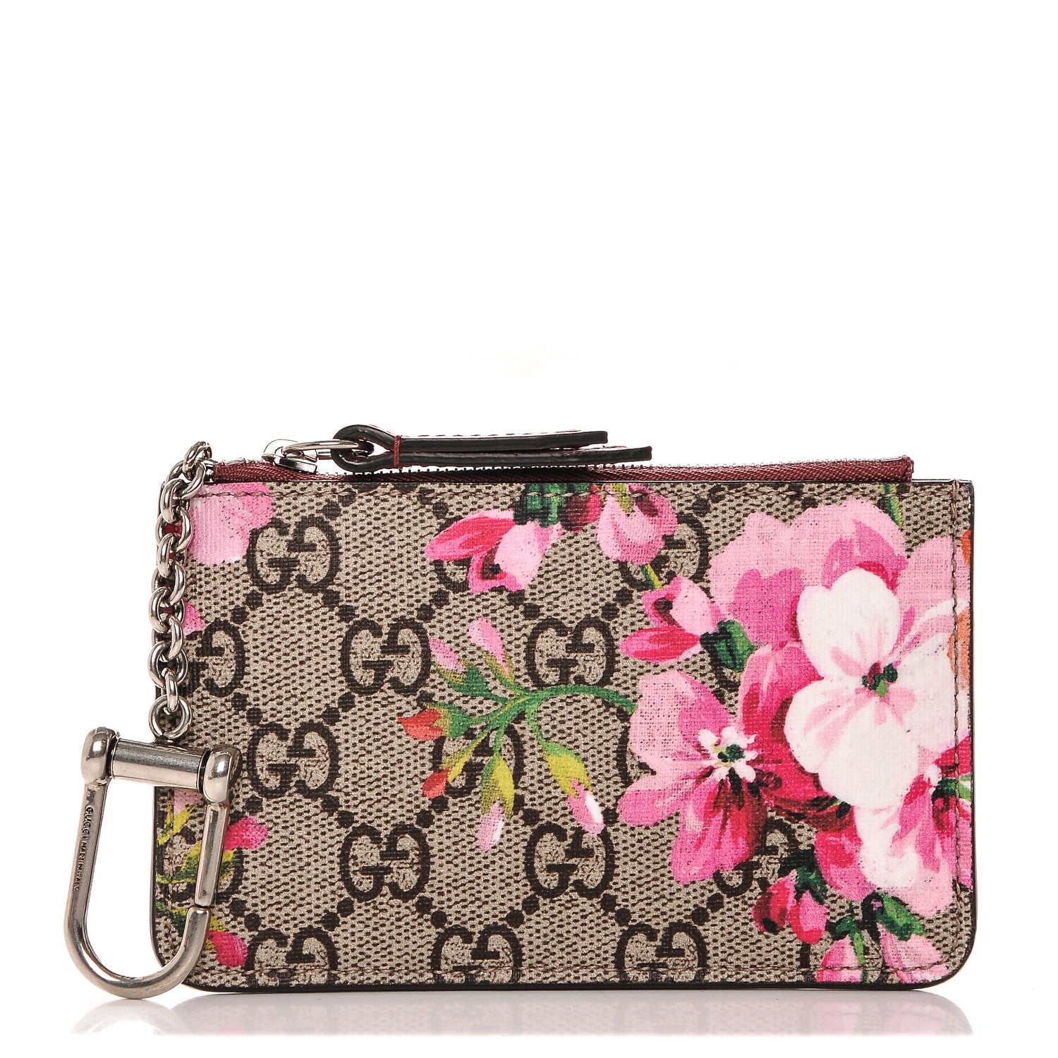 Gucci GG Supreme Monogram Blooms Key Ring Coin Case Beige Multicolor Dry Rose 1 of 6