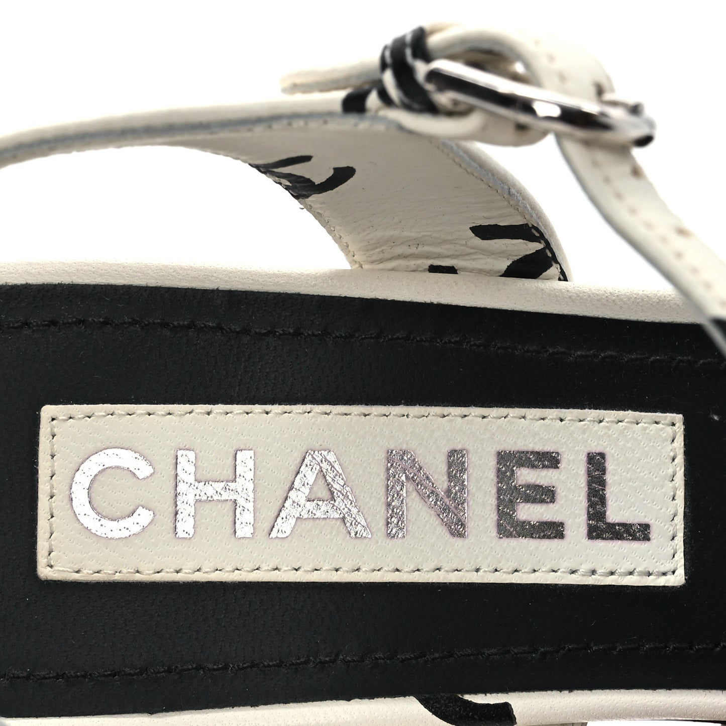 Printed Lambskin CC Sandals 37 White Black