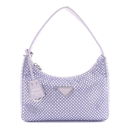 Prada Satin Crystal Mini Re-Edition 2000 Bag Glicine 1 of 10