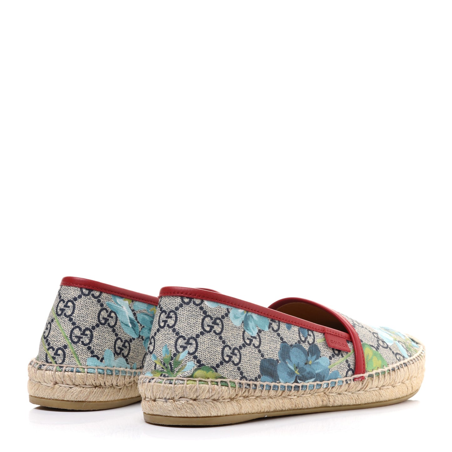 GG Supreme Monogram Blooms Espadrilles 39 Beige Blue Navy Hibiscus Red