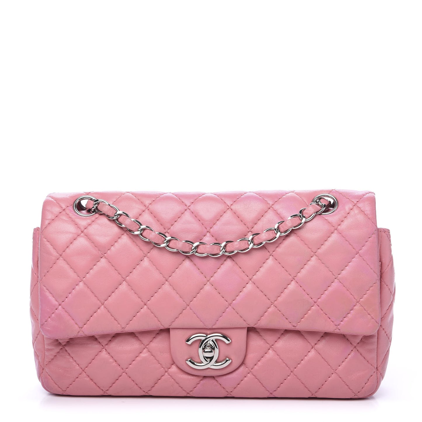 Lambskin Quilted Medium Double Flap Light Pink