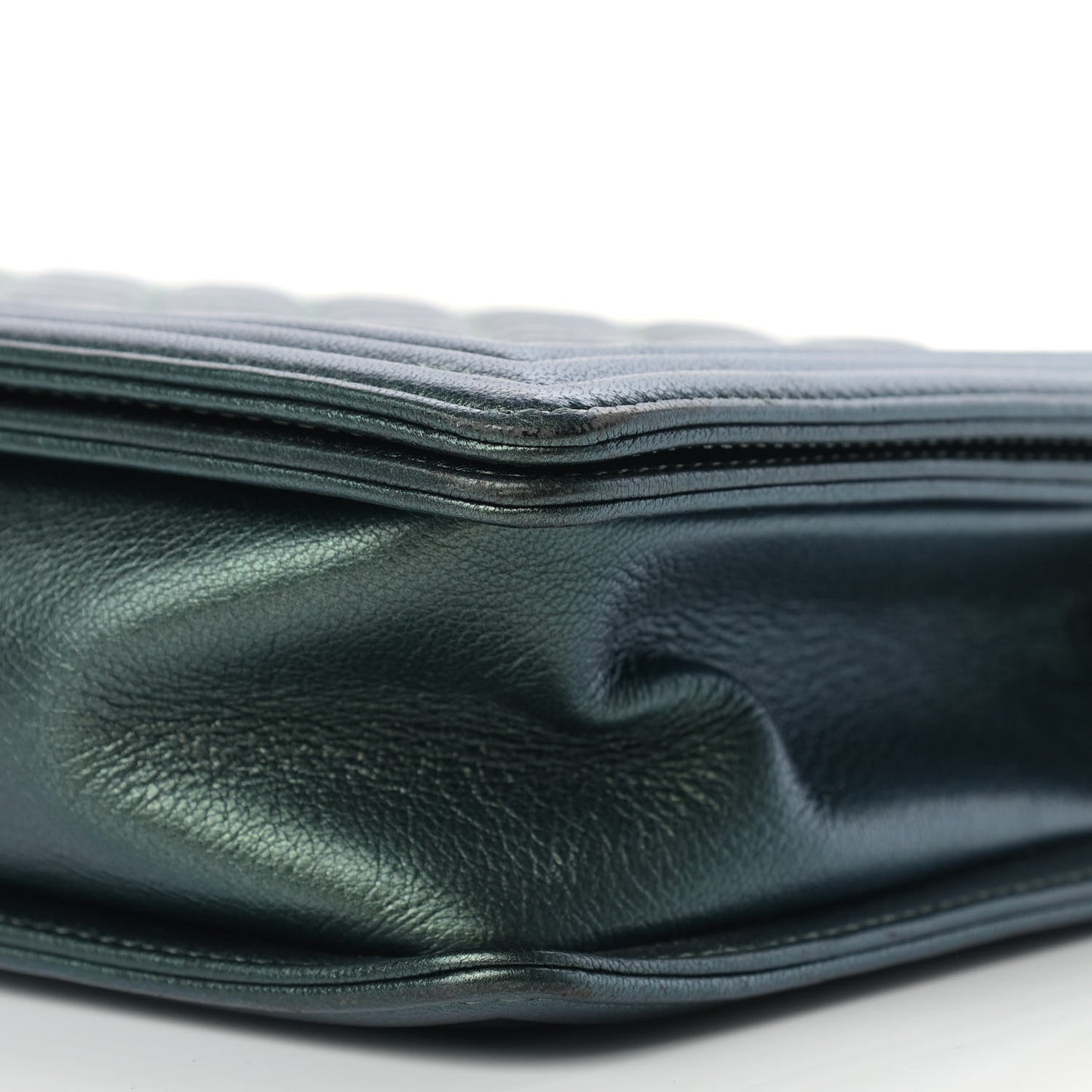 Iridescent Goatskin Quilted New Medium Boy Flap Green