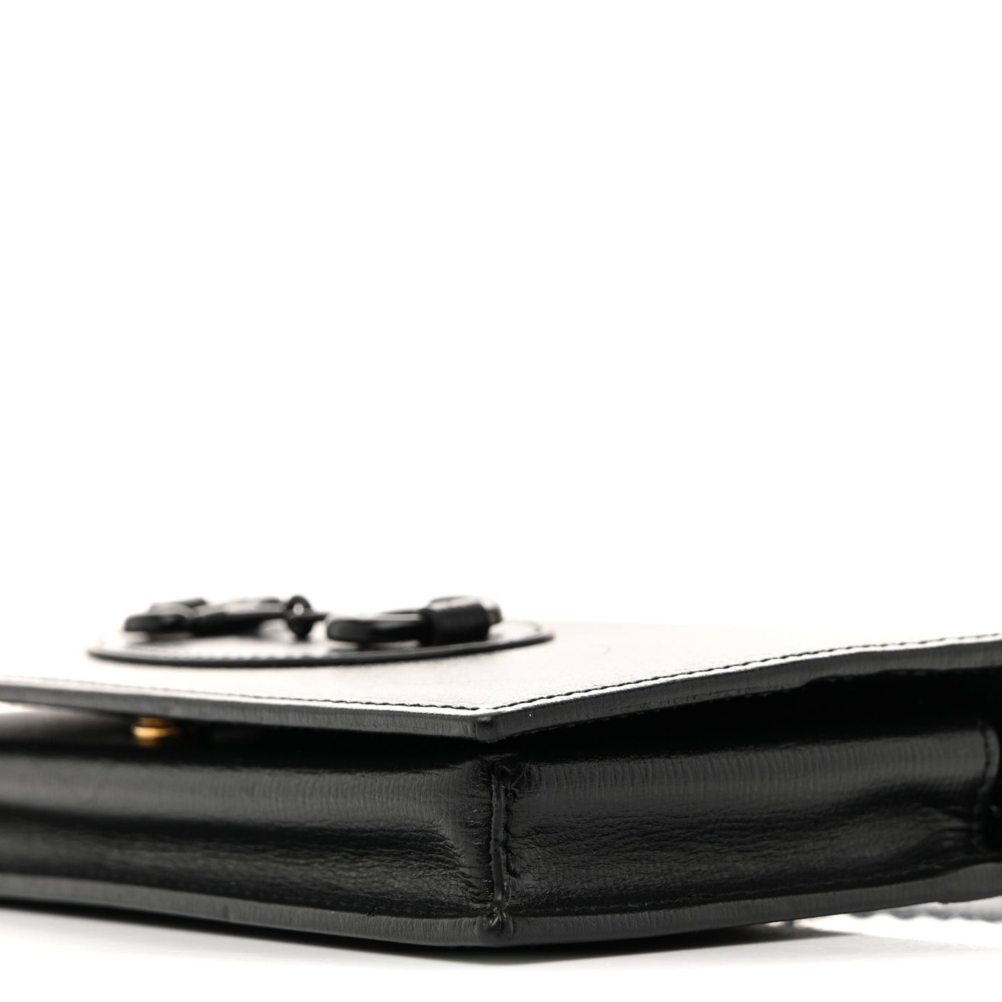Azalea Calfskin Enamel Horsebit 1955 Wallet On Chain Black