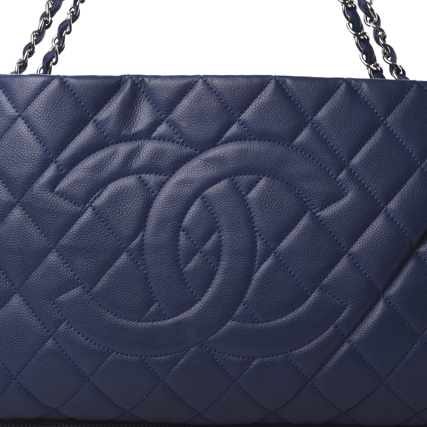 Caviar Quilted Expandable Zip Shoulder Bag Blue