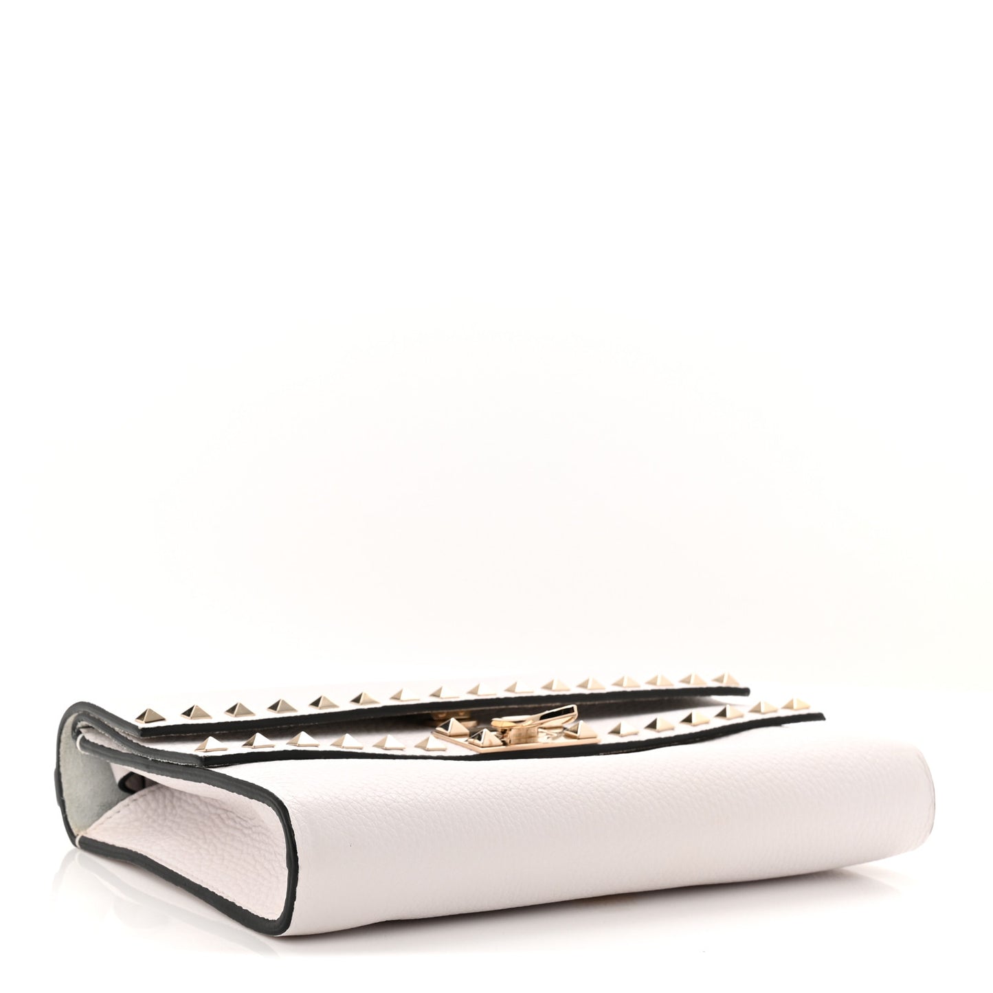 Grainy Calfskin Rockstud Double Flap Crossbody Bag Ivory