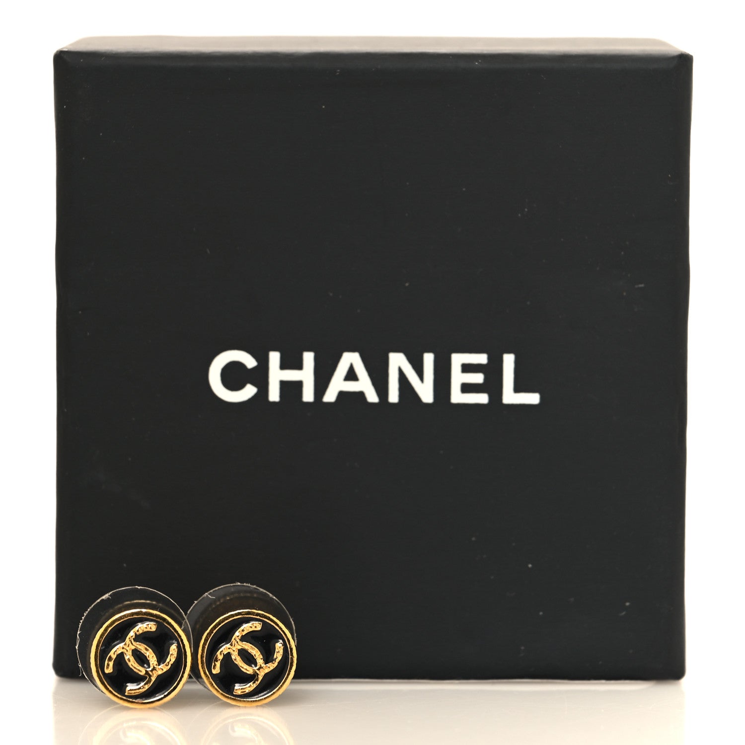 Chanel Metal Enamel CC Round Earrings Gold Black 5 of 5