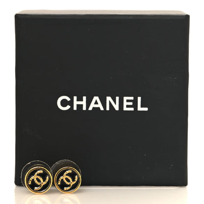 Chanel Metal Enamel CC Round Earrings Gold Black 5 of 5