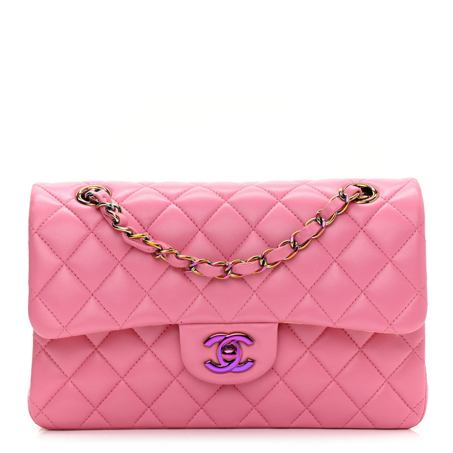 Chanel Lambskin Quilted Small Double Flap Pink Yellow 1 of 8