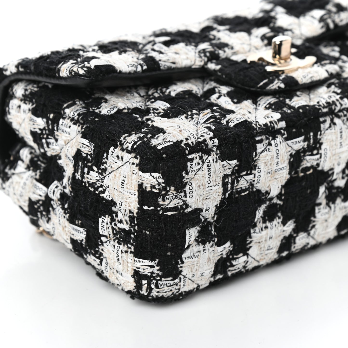 Tweed Quilted Mini Rectangular Flap Black Ecru White