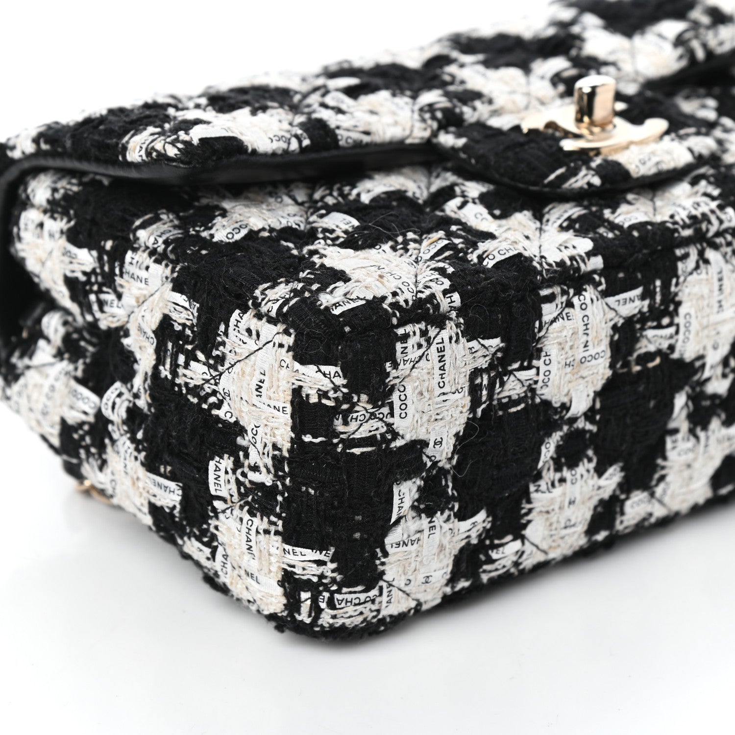 Chanel Tweed Quilted Mini Rectangular Flap Black Ecru White 9 of 10