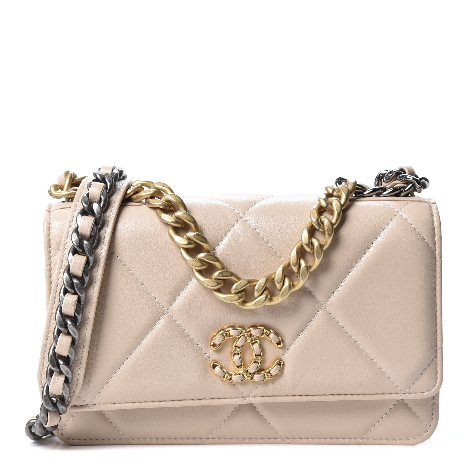 Chanel Goatskin Quilted 19 Wallet On Chain WOC Light Beige 1 of 12