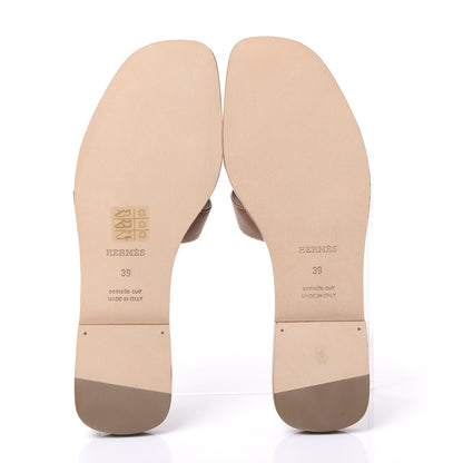 Hermes Box Calfskin Oran Sandals 39 Gold 5 of 9