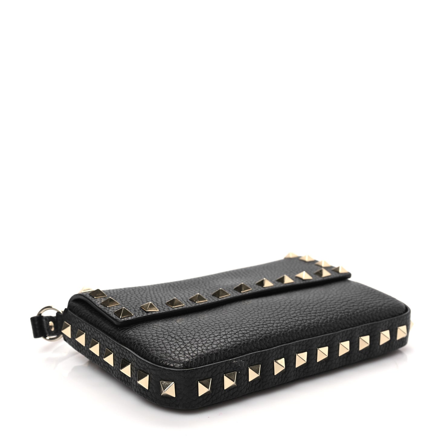 Grainy Calfskin Rockstud Crossbody Pouch Black