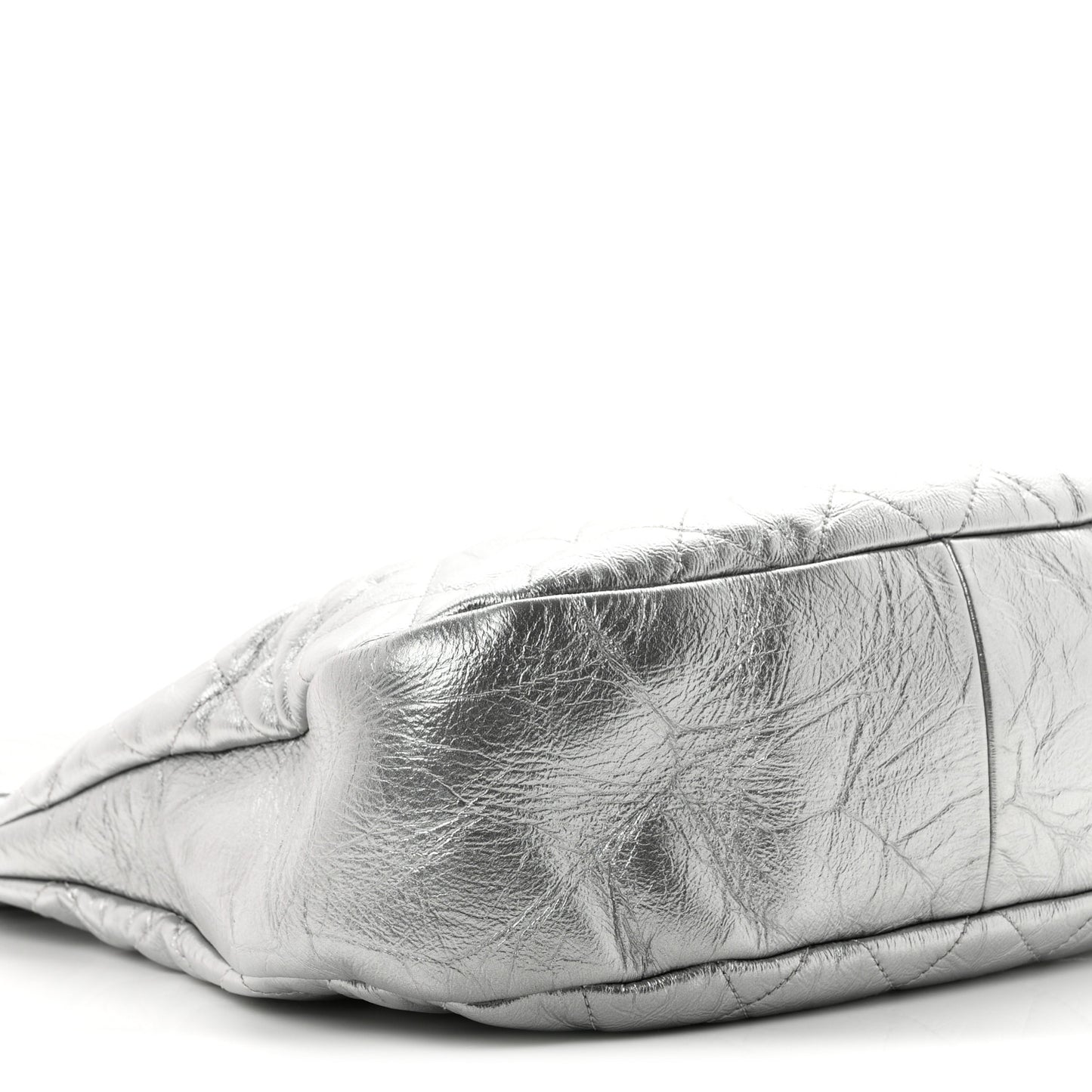 Metallic Crumpled Calfskin Small 31 Shopping Bag Silver
